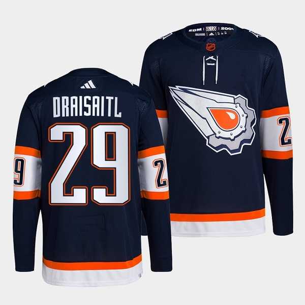 Men%27s Edmonton Oilers #29 Leon Draisaitl Navy 2022-23 Reverse Retro Stitched Jersey->dallas stars->NHL Jersey